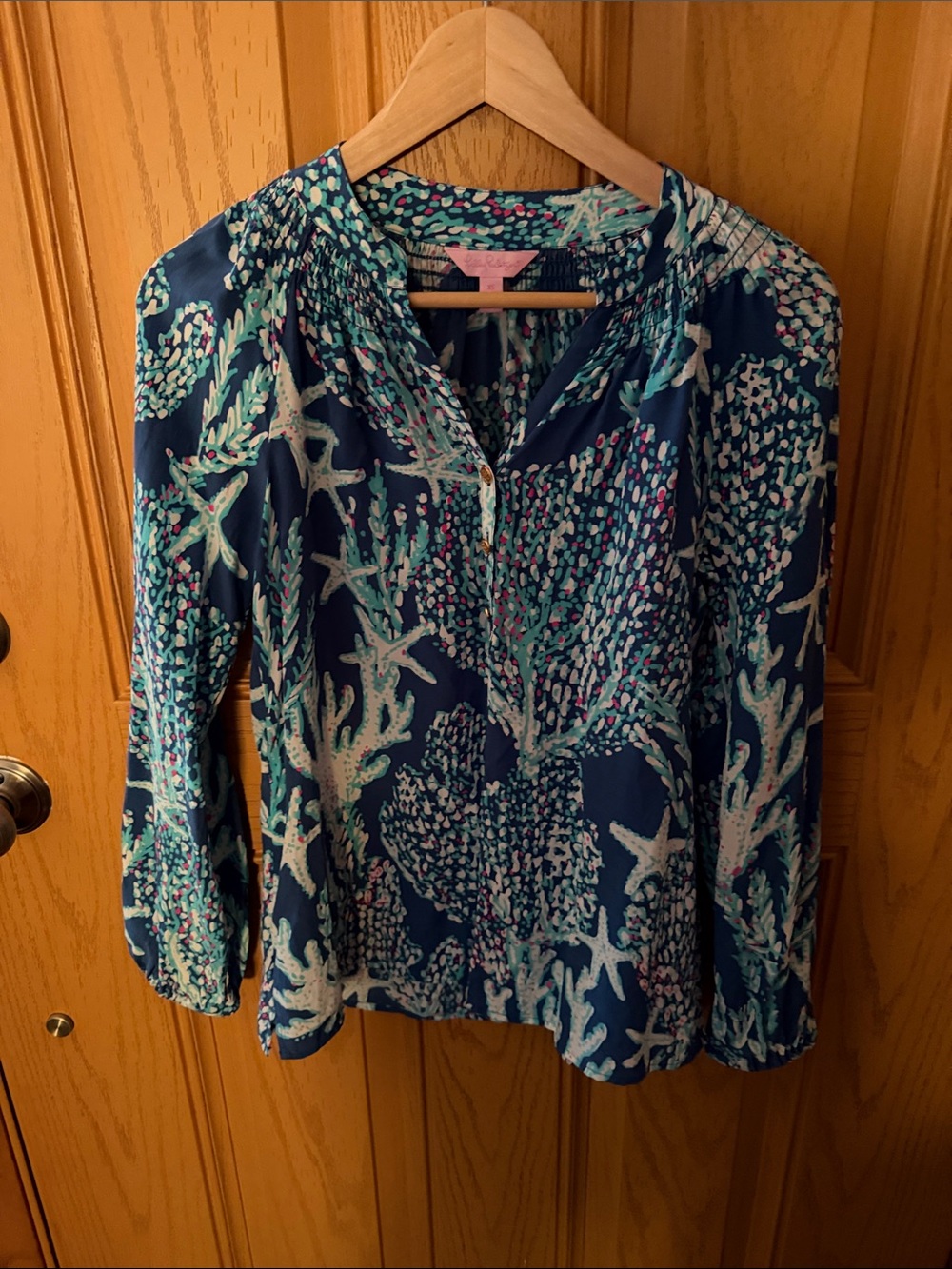 Lilly Pulitzer Navy Multi Coral Reef Print Blouse